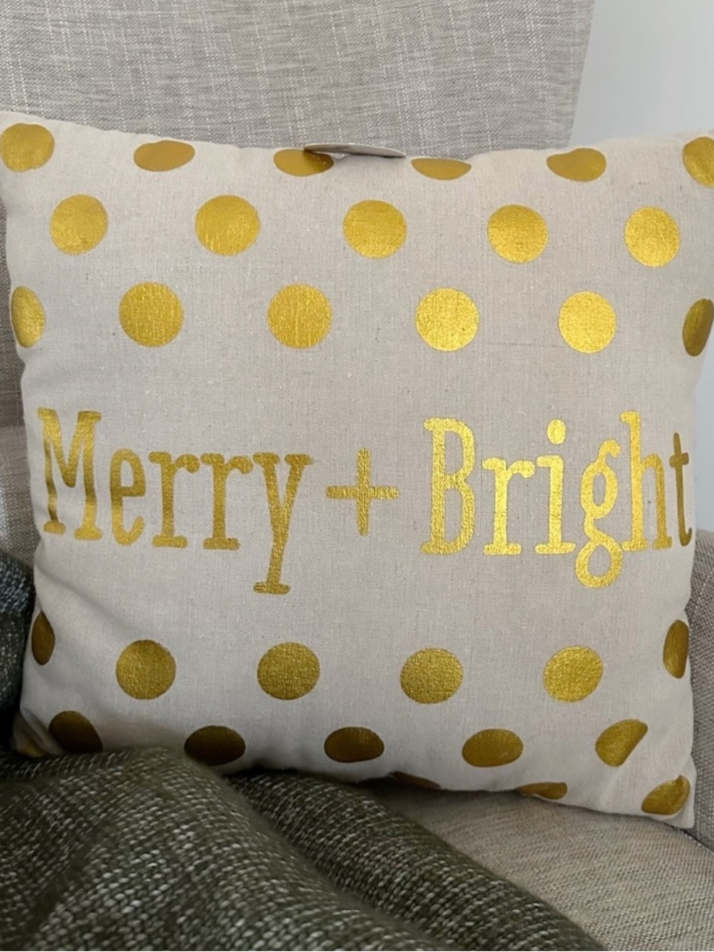 Christmas Throw Pillow - Merry and Bright Gold Foil Polka Dot - Holiday Decor